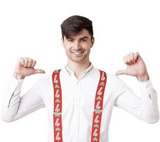Red Christmas Suspenders Candy Cane  Holly Leaves Adjustable Metal Clips OS