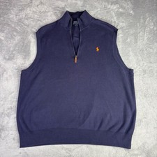 Polo Ralph Lauren Sweater Vest Men XL Navy Blue Pima Cotton Quarter Zip PonyLogo