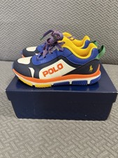 Polo Ralph Lauren Sport Tech Racer Boys Sneakers Navy Yellow Orange Lace Up