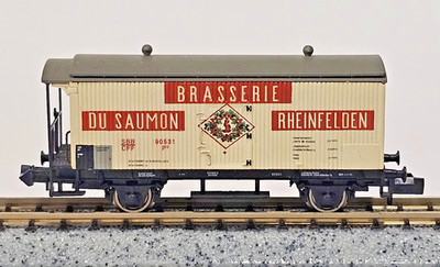 N SCALE ARNOLD EUROPEAN BRASSERIE DU SAUMON RHEIN REFRIGERATOR BIER BEER BOXCAR
