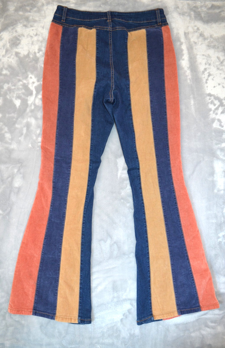 Versona Flare Jeans Womens Modern 10 Striped Patchwork Colorblock 70s Boho View 2