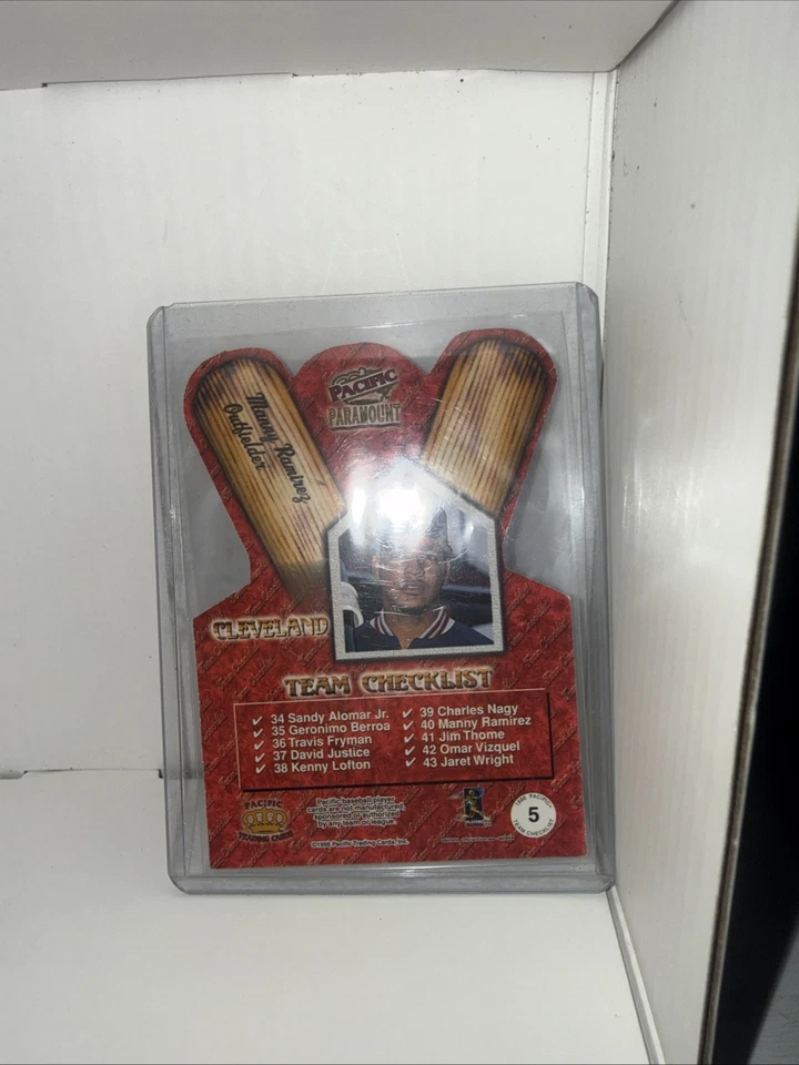 LISTA DE VERIFICACIÓN DEL EQUIPO MANNY RAMIREZ PACIFIC PARAMOUNT INDIOS TROQUELADOS AZULES #5 1998 98 Foto 2 de 2