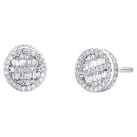 10K WeißGold Echt Baguette Diamant 7.5Mm 3D Rund Kreis Ohrstecker 1/3 Karat