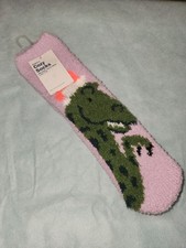 NWT Old Navy Adult Cozy Socks One Size Lavender w/Green Dinosaur