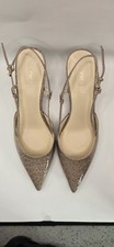 Nine West Slingback Pointed Toe Faux Crocodile Texture Beige Patent Finish Sz 10