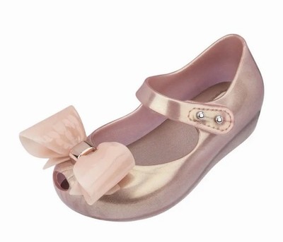 NWOB Mini Melissa Toddler Sz 7 Ultragirl Bow III Mary Jane Rose Gold Pink Flat