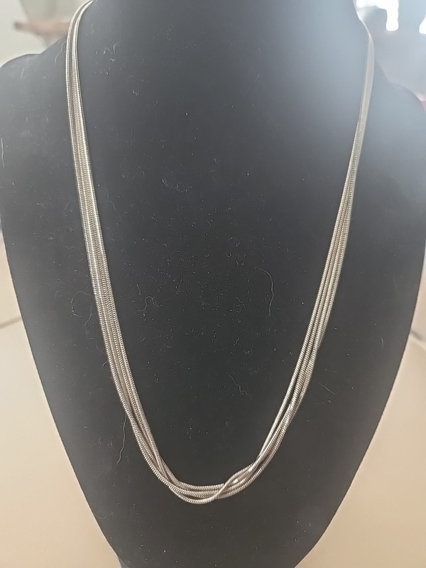 Liquid Silver Necklace Multistrand 19 Inches Silver Tone 4 Strands