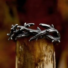 Black Jesus Crown of Thorns Ring Stainless Steel Olive Branch Unisex