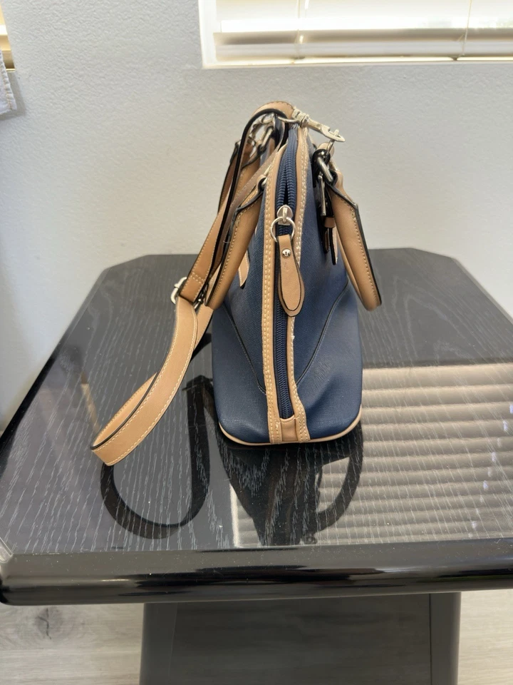 GIANI BERNINI Saffiano Faux Leather Dome Satchel Crossbody Navy Blue Bag - Image 4 of 4