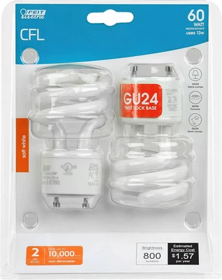 Feit BPESL13T/GU24/2 13-Watt Twist Soft White GU24 Base, 2-Pack