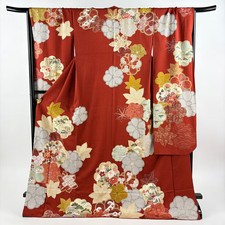 JAPANESE KIMONO FURISODE AKANEIRO 175cm 5 ft 9 in PURE SILK B2252