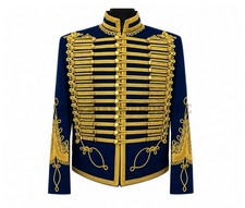 Men's Blue Napoleonic Hussar Jacket with Gold Braiding - Gothic Military Jacket