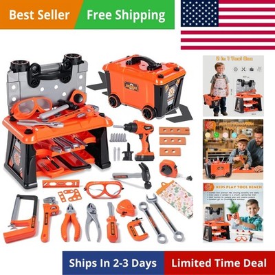Kids Tool Set with Box and Electronic Toy Drill, Pretend Play Kids Workbench ...