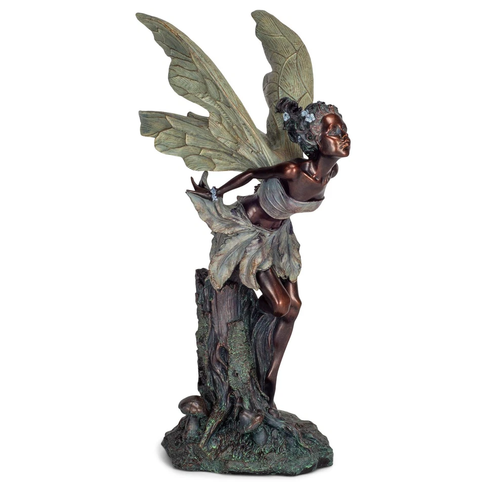 Preciosa estatua de jardín al aire libre de poliresina de 19,75 pulgadas tono bronce de hada besadora Foto 2 de 4
