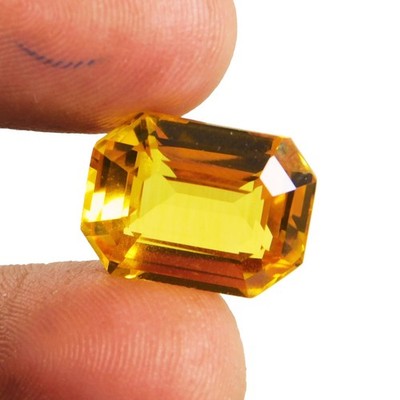 Natural Certified 12.80 Ct Ceylon Yellow Sapphire Emerald Cut Loose Gemstone !