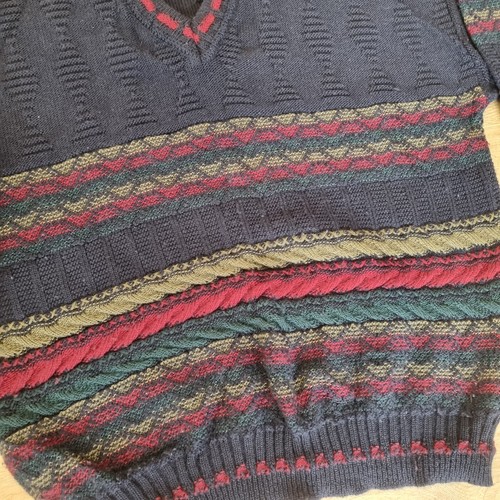 Vintage Sovrano Australian Pure New Wool Knit Size 20 Blue V Neck Ugly Sweater - Picture 4 of 7