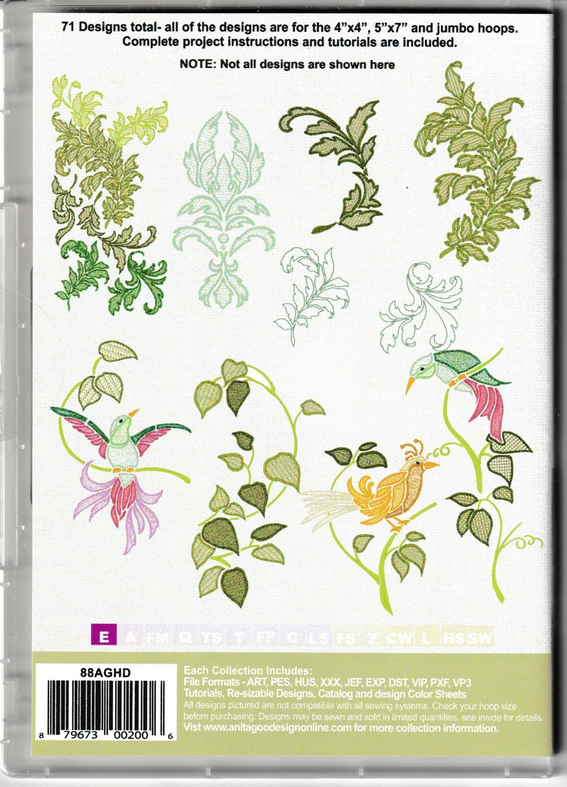 Nouveau Birds Anita Goodesign and Leaves Embroidery Machine Designs CD ...