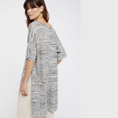 Free People Melange High Low Knit Tunic Top Medium M Black $98  