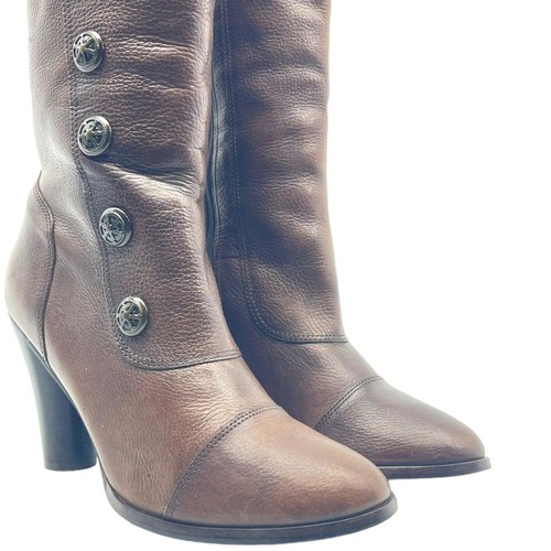 Vintage 00's MATISSE Womens 10 Leather Side Studded Knee High Boots (BROWN) - Picture 9 of 16