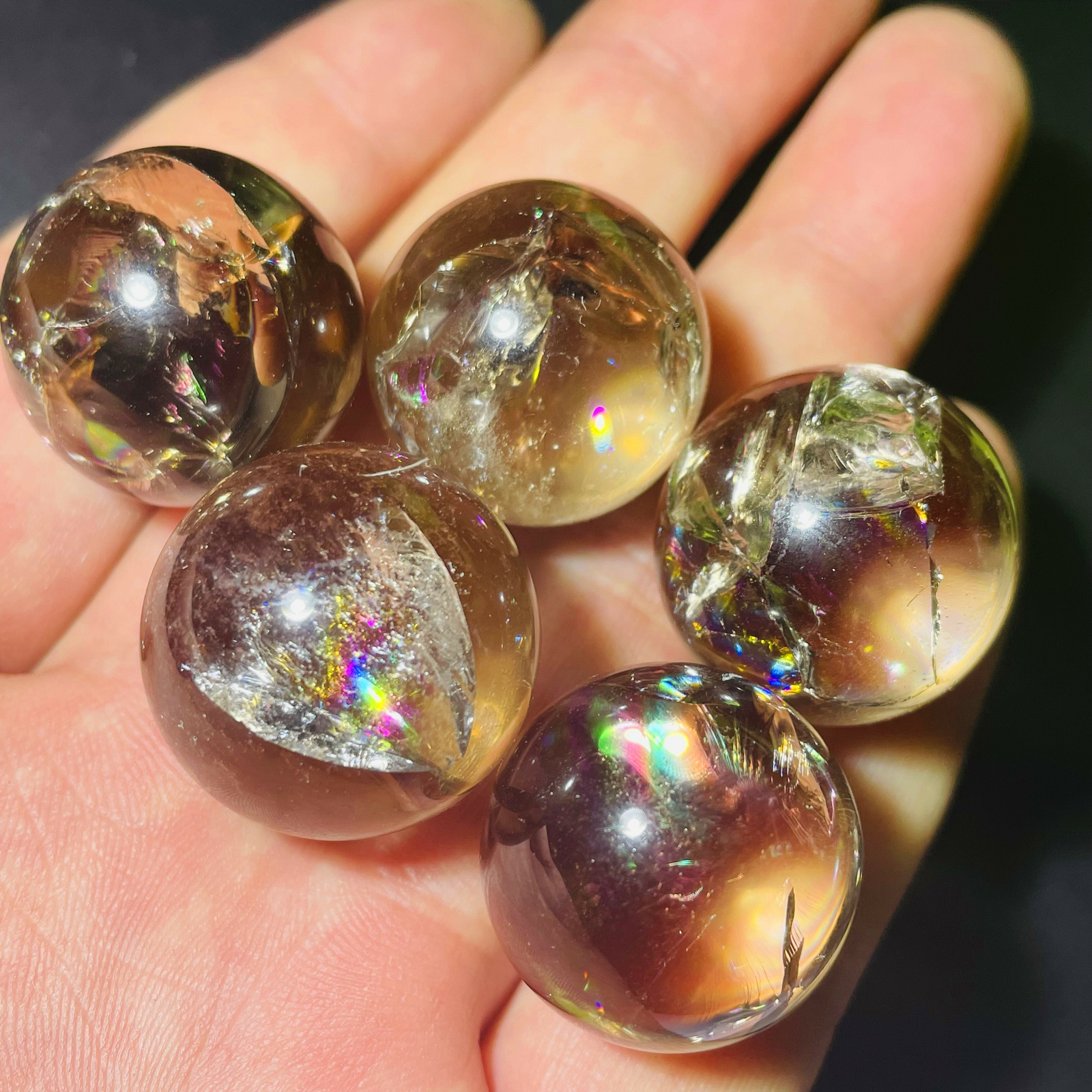 5pc Natural rainbow smoky Quartz Sphere Crystal Ball Healing 22mm+
