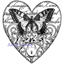 BUTTERFLY Heart Collage Cling Unmounted Rubber Stamp MAGENTA C43006-J NEW