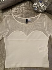 Top H&M DIVISO bianco scollo a cuore XS XXS UK 4 6 donna sexy taglio trasparente