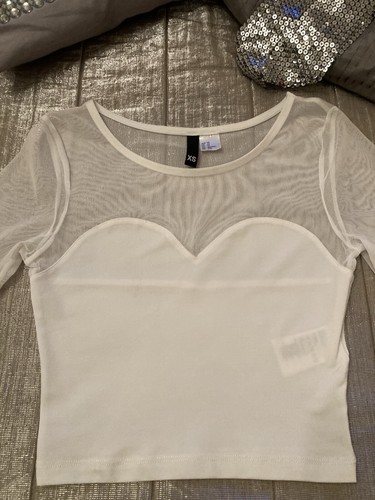 H&M DIVIDED White Sweetheart Neckline Top XS XXS UK 4 6 Women’s Sexy Sheer Crop