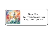 30 Watercolor Lighthouse PERSONALIZED RETURN ADDRESS LABELS 1 in X 2 5/8 GLOSSY