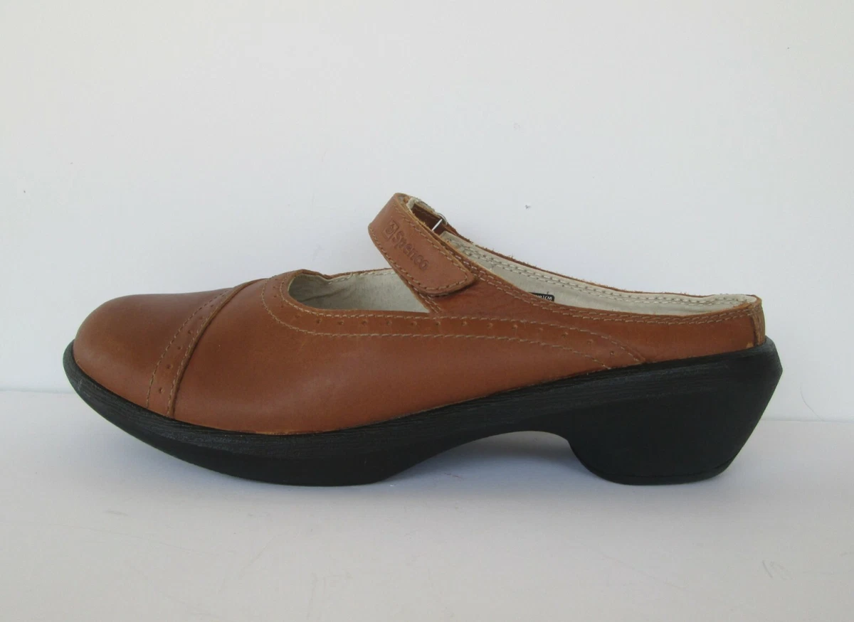 Spenco Womens Total Support Tan Brown Leather Mary Jane Mules
