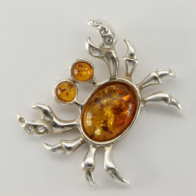 Cognac / Brown BALTIC AMBER Crab Horse Pendant 925 STERLING SILVER #5823
