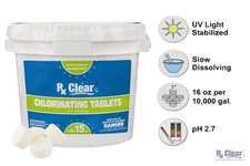 Rx Clear 1 Inch 99% Trichloro Stabilized Swimming Pool Chlorine Tablets - 15 lbs