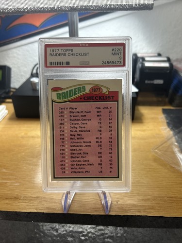 1977 Topps - Team Checklist #220 Oakland Raiders PSA MINT 9 Vintage Football