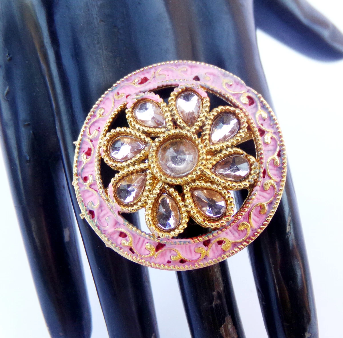 Indian Ethnic Kundan Big Ring Gold Plated Finger Ring Bridal Fashion Jewelry c16