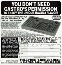 1989 Vintage Print Ad Thompson Cigar Co. You Don't Need Castro's Permission