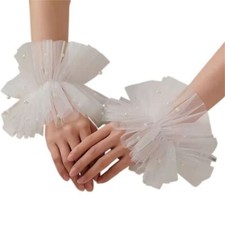 2lots Exquisites Fingerless Lace Bridal Cuffs Pearls Decoration Sleeves