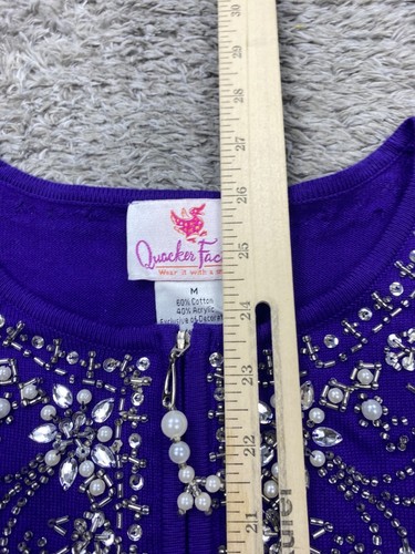 Quacker Factory Sweater Women Medium Purple Rhinestone Beaded Artsy Pullover Top - Picture 6 of 8