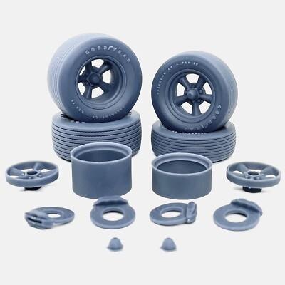 1/24 Resin 15 inch Torq Thrust D Wheels, Goodyear Polyglas Tires, and Brake Set