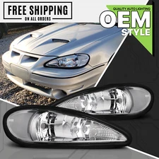 Left+Right Pair Chrome Clear Corner Replacement Headlight for 1999-2005 Grand Am