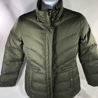 LARRY LEVINE DOWN PUFFER COAT JACKET WOMENS PETITE SMALL GREEN FULL ZIP 