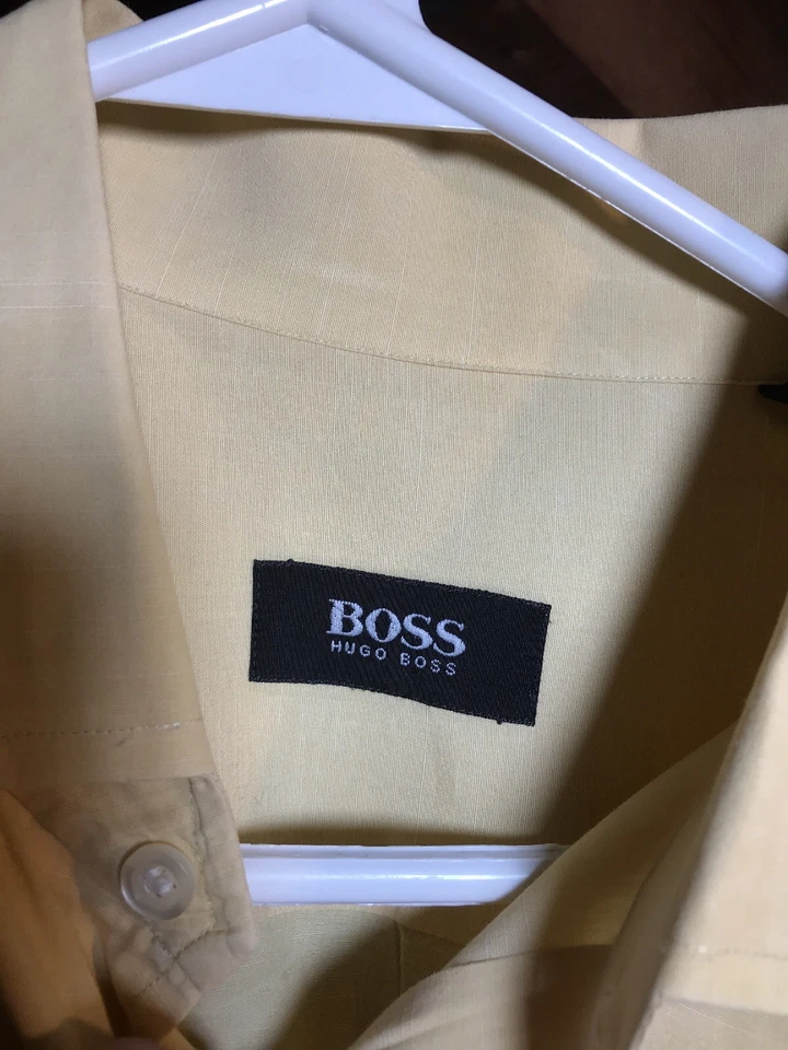 Camisa de vestir HUGO BOSS para hombre 16 32/33 amarillo corte afilado algodón Foto 2 de 4