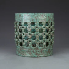 7.5" China Jingdezhen Qing Ru Jun Glaze Porcelain Hollow Out Brush Pot