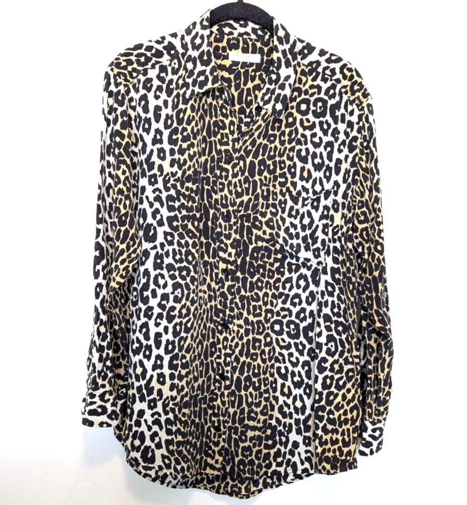 Femme Slim Signature Silk Blouse Womens Size S Black Animal 
