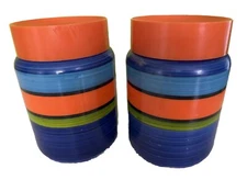 Vtg Milk Glass Canisters Jars Modernist Egizia Poggibonsi Italy Stripes, 6.75”