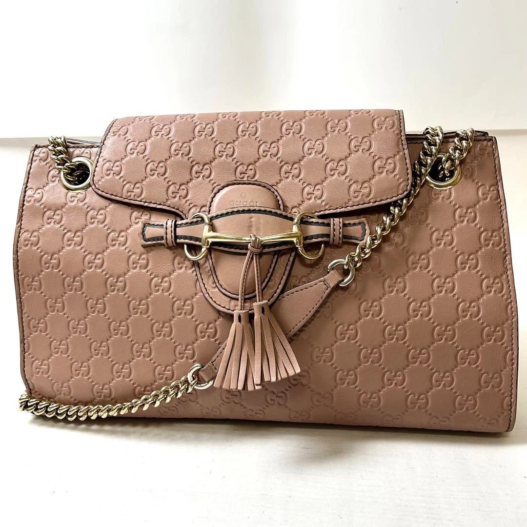 Authentique sac bandoulière chaîne GUCCI cuir beige/doré du Japon OCCASION