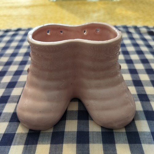 Pink Ceramic Baby Girl Bootie Shoe Planter Nursery Decor Occupied Japan Vintage - Picture 9 of 18
