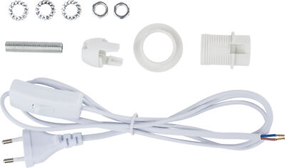 Lampenfassung E14 Mit Schalter & Kabel – 1,7 M Kabel, Weiß, Inkl. Gewindestange Für Stehlampe