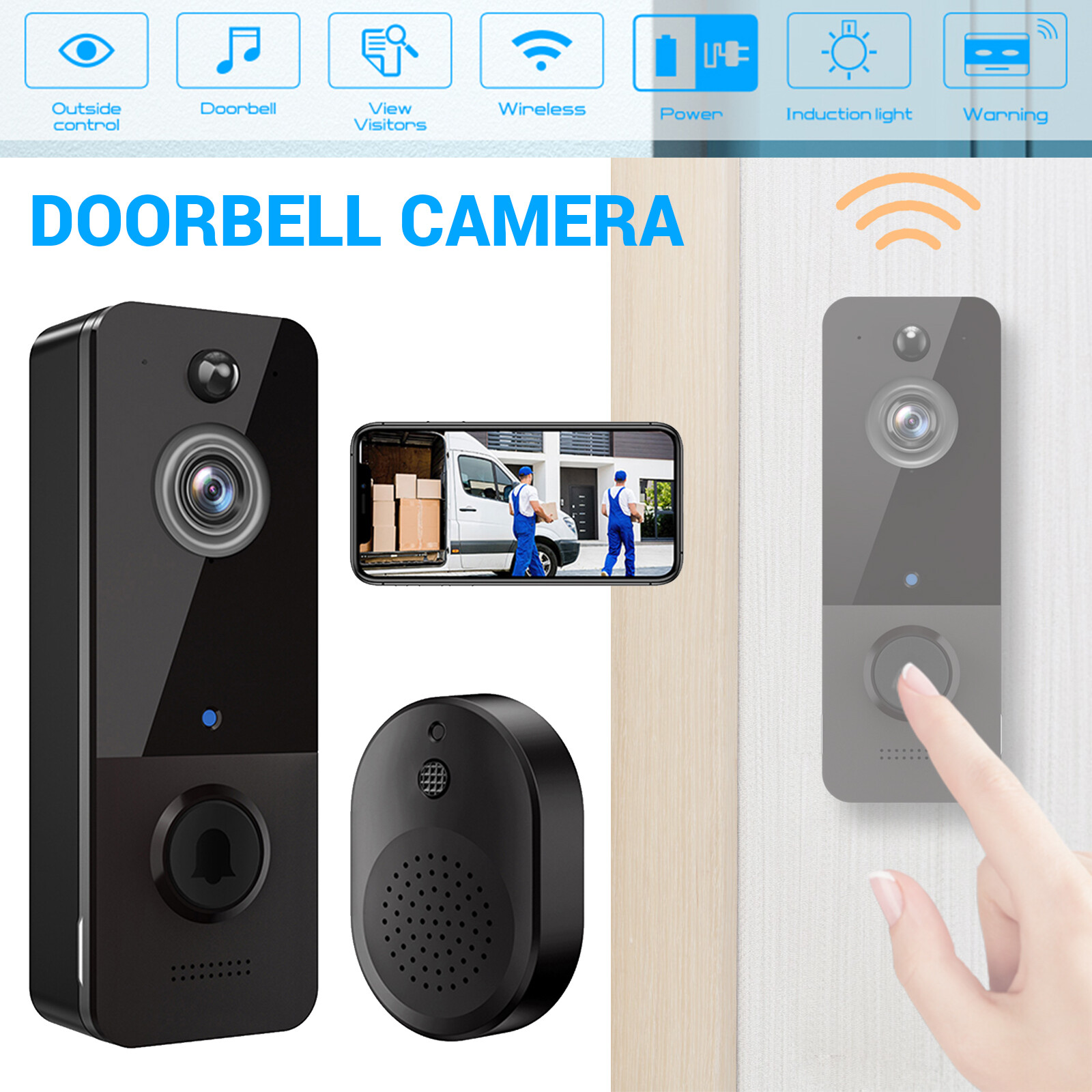 Wireless Doorbell Camera WiFi PIR Smart Video Doorbell Security Door Bell Ring-image