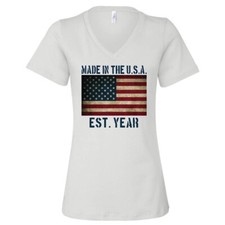 Custom Made In USA Birthday Gift T-Shirt Personalized Bday Women's V-Neck