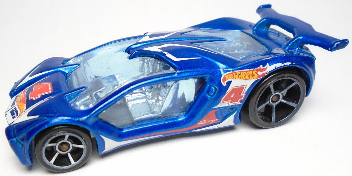 2014 HOT WHEELS IMPAVIDO 1 #4 BLUE 1:64 DIECAST 2 7/8" CAR W/ WHITE RED & ORANGE