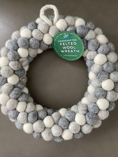 Trader Joes Felted Wool Wreath Gray  White